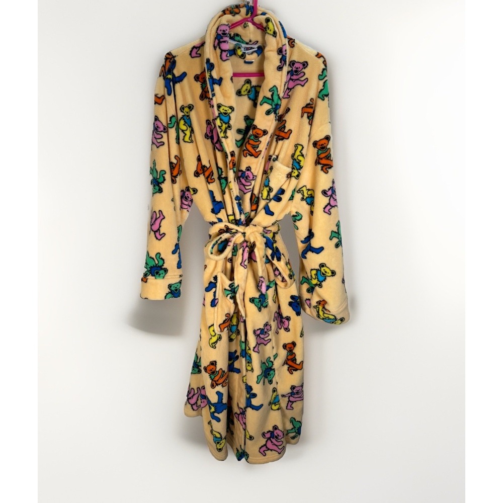 Grateful Dead Dancing Bears Fleece Robe Yellow One Size Licensed Hippie Soft! - Picture 2 of 7